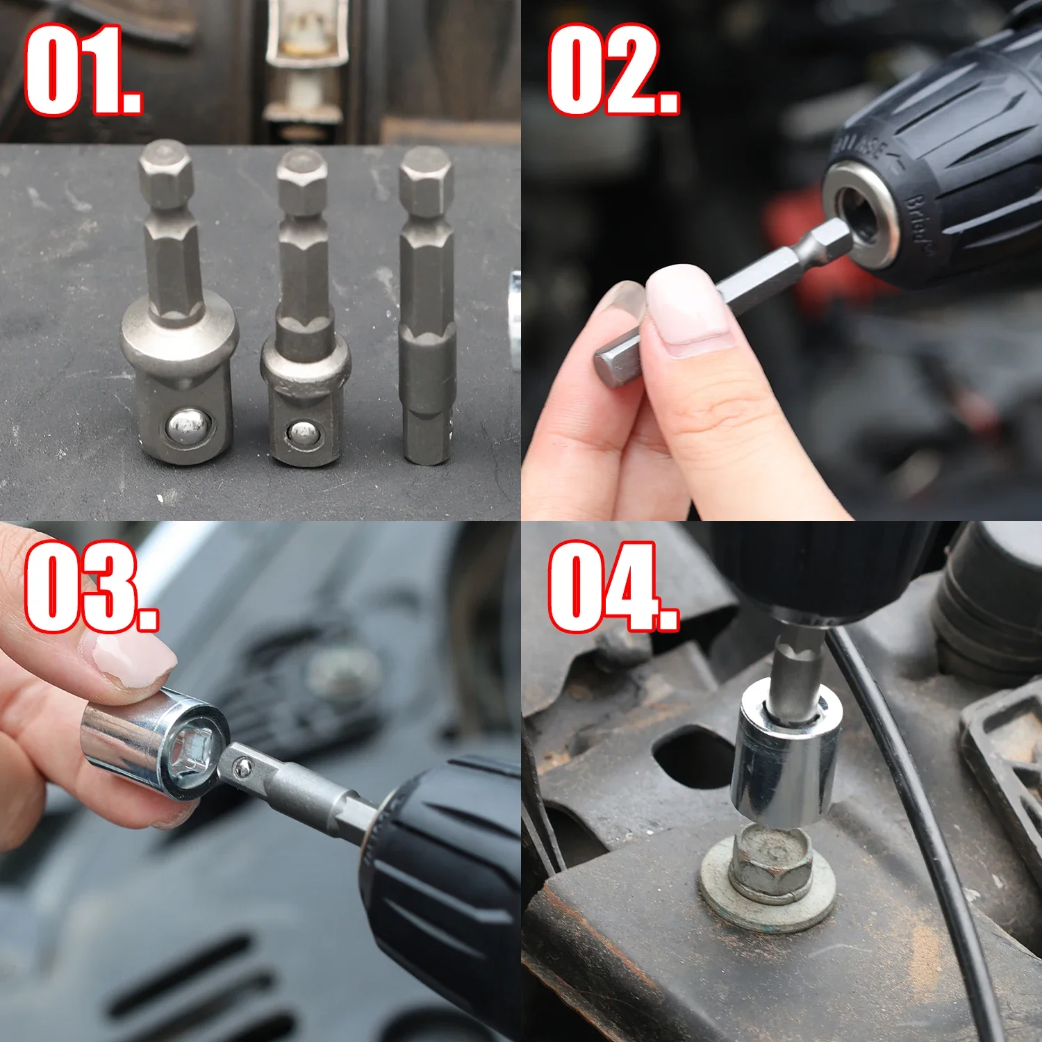 Socket Adapter Chrome Vanadium Steel Impact Hex Shank Set 1/4" 3/8" 1/2" Extension Drill Bits Bar Set Driver Power Bit Tools
