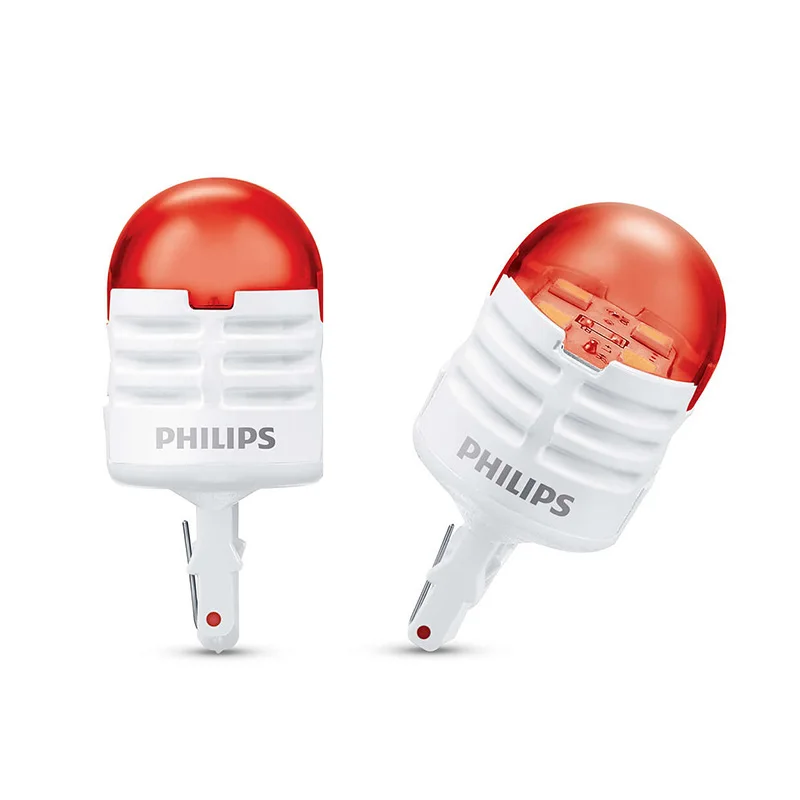 Philips Ultinon Pro3000 LED W21W T20 7440 12V Red Turn Signal Lamps Stop Light Reverse Bulbs Parking Light 11065U30RB2, Pair