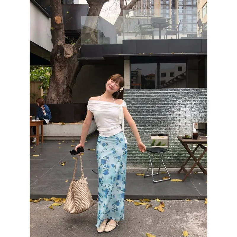 

Ele Floral Lace ter Midi Skirt Women's Slim Fit Summer New Sle Korean Faion Casual Skirt H-Line Printed Fabric