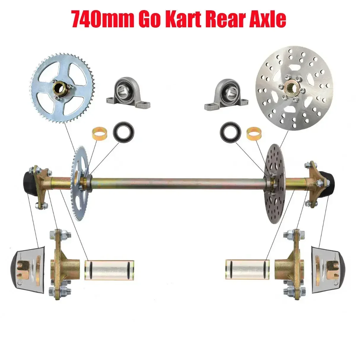 TDPRO a Whole Kit for Go Kart 110cc 740mm Rear Axle Steering Wheel /Hub/6-inch Tyres Golf Cart Scooters Quad Bike ATV DIY