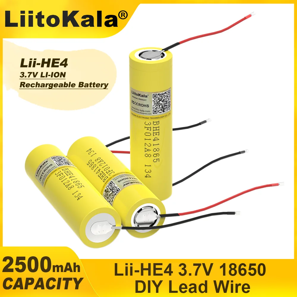 1-9PCS Liitokala HE4 2500mAh Li-lon Battery 18650 3.7V Rechargeable batteries Max 20A,35A discharge For E-cigarette+DIY Wire