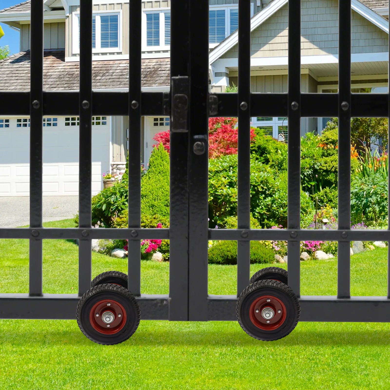 2PCS 6''/8'' Heavy-Duty Rubber Wheel, Double-U Bolts Gate Rollers,  Gate Rollers