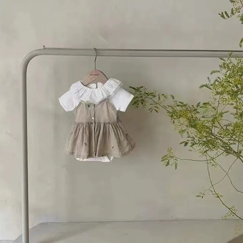 Vestido de algodón sin mangas para niña, ropa de princesa Floral, chaleco de moda, novedad de verano, 2024