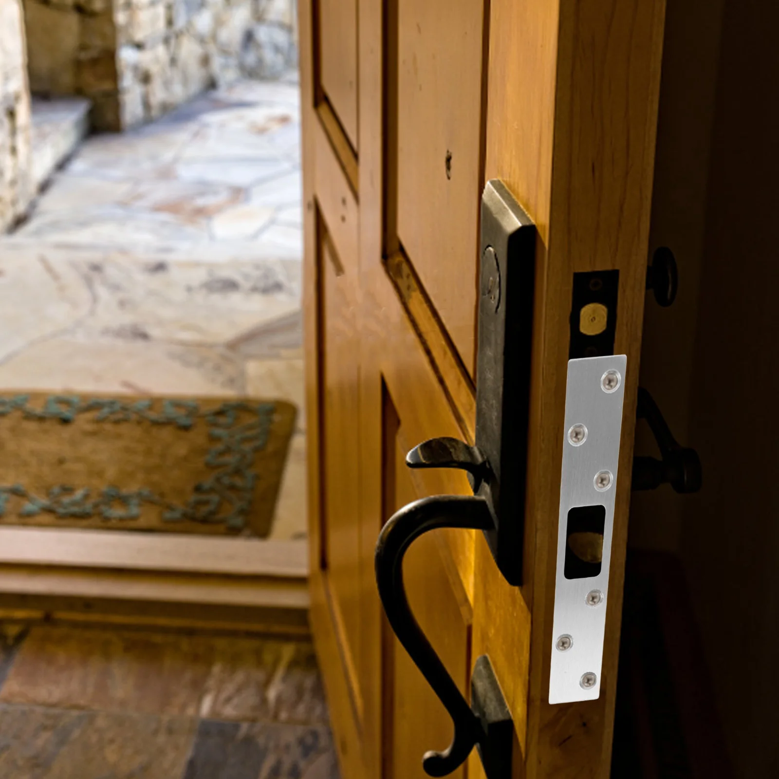 

Door Strike Plate Stainless Steel Security Latch Reinforcement Plate Exterior Door Deadbolt Heavy Duty Residential Use Silver 6