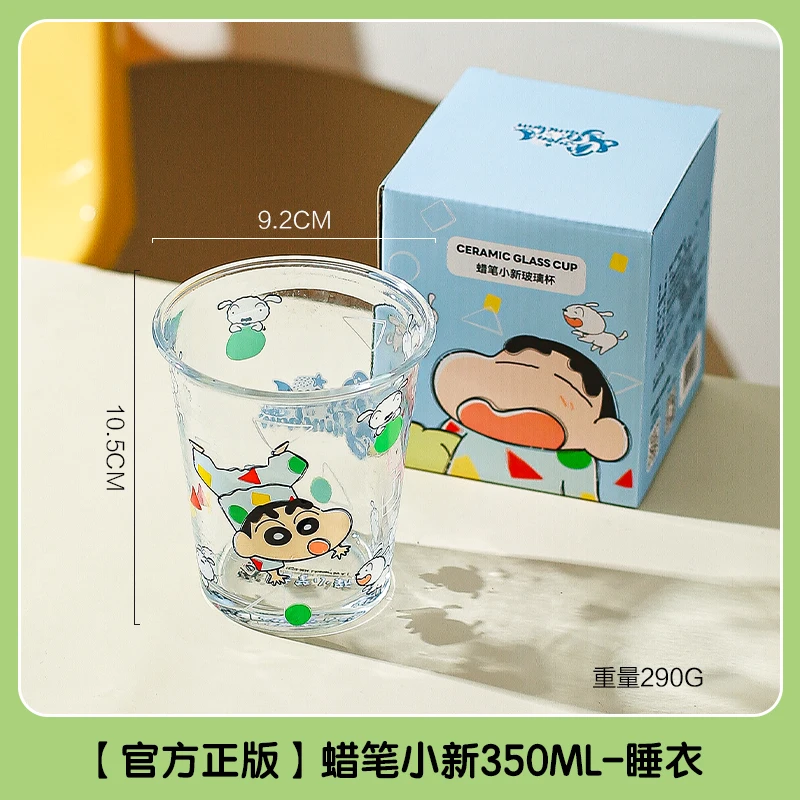 Taza de vidrio de crayón Shin Chan Kawaii, vaso de jugo de dibujos animados, taza de leche y agua potable para el hogar, taza de café con patrón impreso, 350Ml