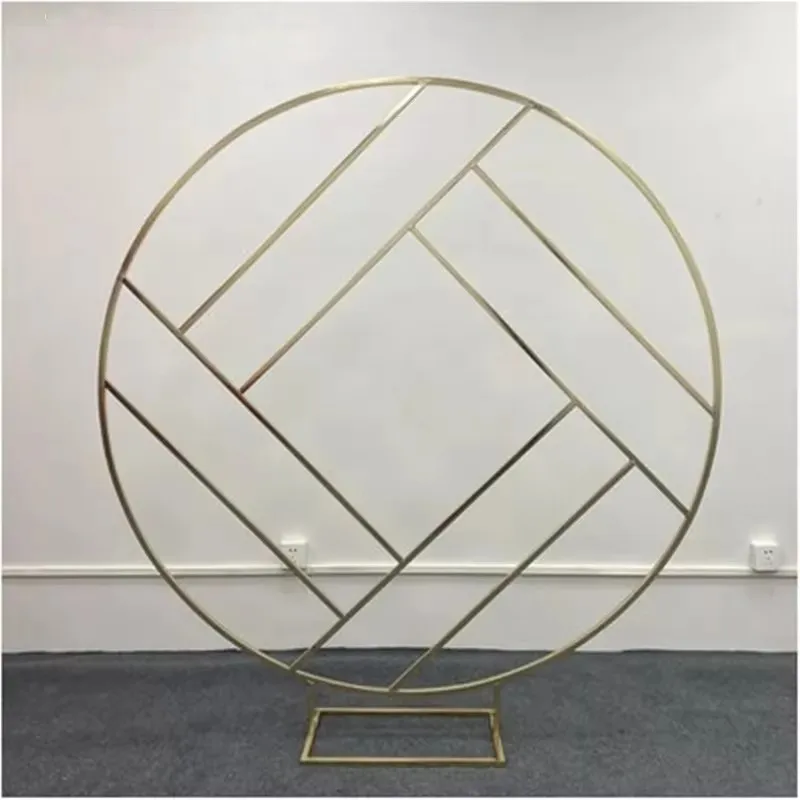 Gold-Plated Round Grid Background Frame Coin Arch Wedding Props Shelf Geometric Screen Flower Stand Party Marriage Stage Decor