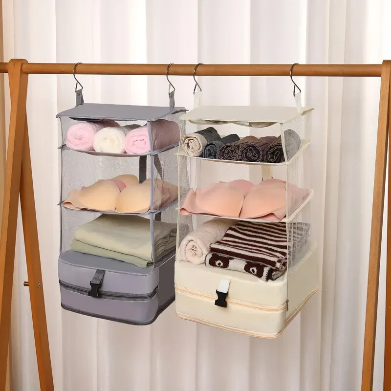 Four-in-one Travel Cosmetics Bag Multifunctional Steel Frame Wardrobe Hanging Compressible Storage Bag Layered Travel Bag