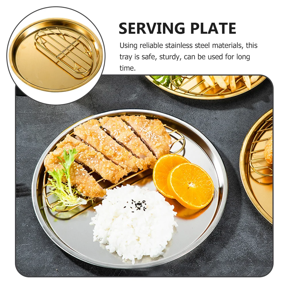 

Stainless Steel Oil Drain Serving Plate Fried Chicken Holder French Fries Storage Tray Multi-Use Food Container Snack Dessert