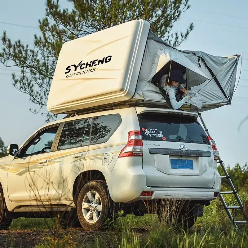 Outdoor Waterproof 4X4 Camping Car 4 Person ABS Hard Shell Roof Top Tent Side Opening Hardshell Rooftop Tent with Sunshade