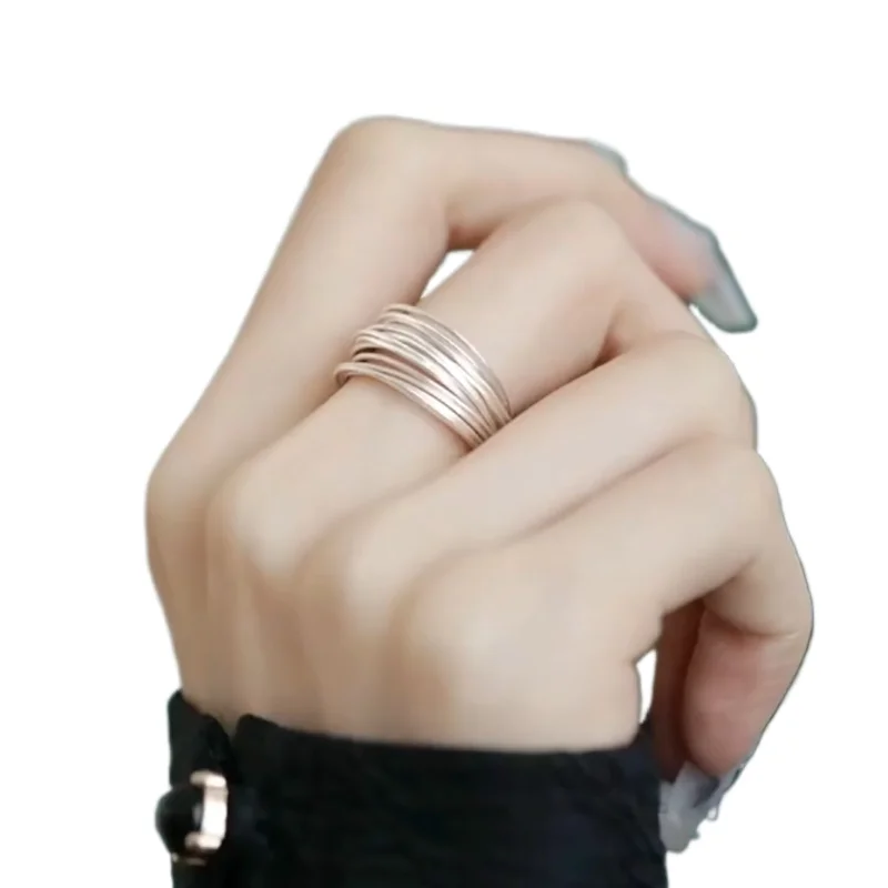 

S925 Sterling Silver Multi-layer Silver Plain Ring Women's Style New Chinese Retro Ring