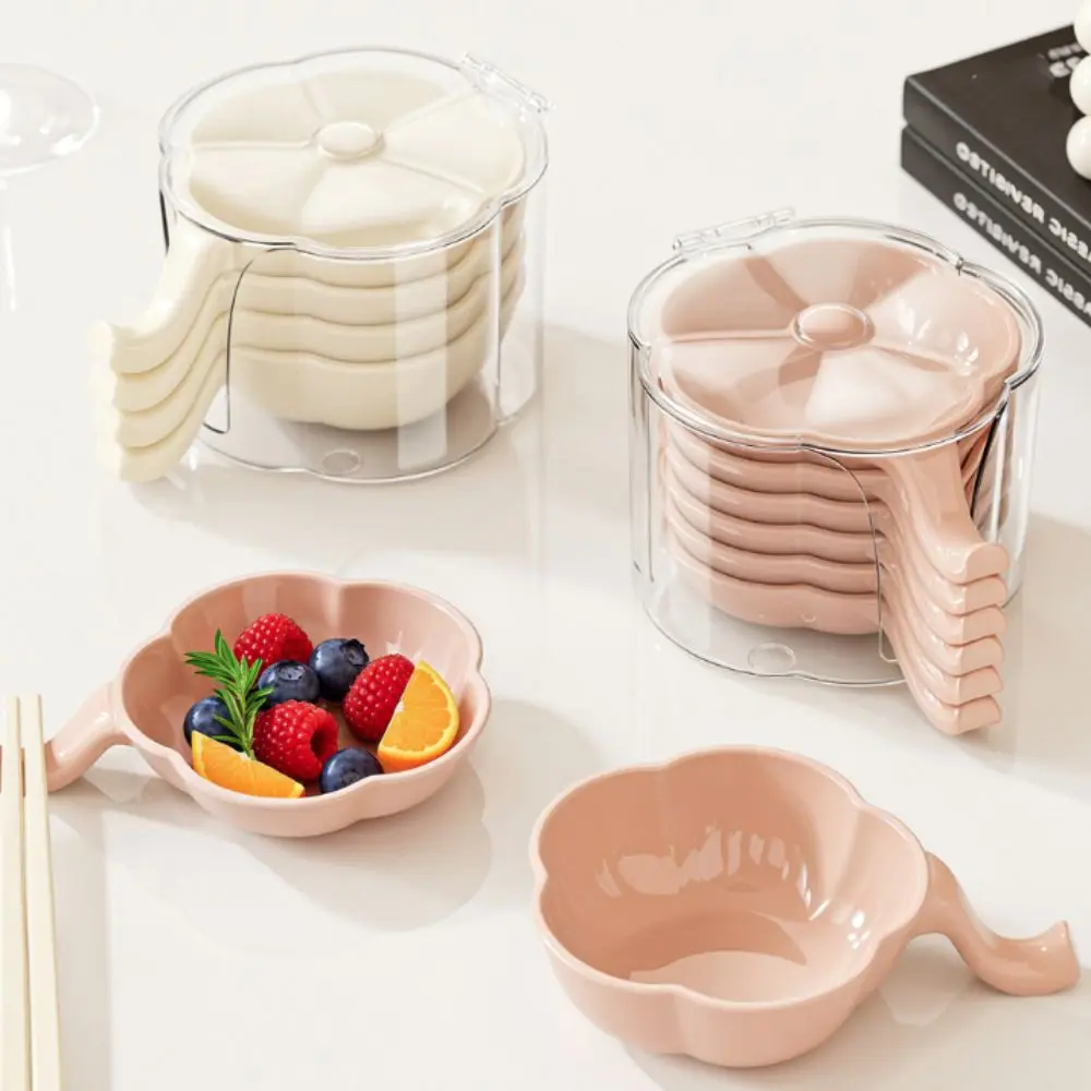 

6pcs Stackable Flower Shape Dipping Tray Extended Handle with Storage Box Appetizer Tray Plastic Sauce Serving Bowl Restaurant