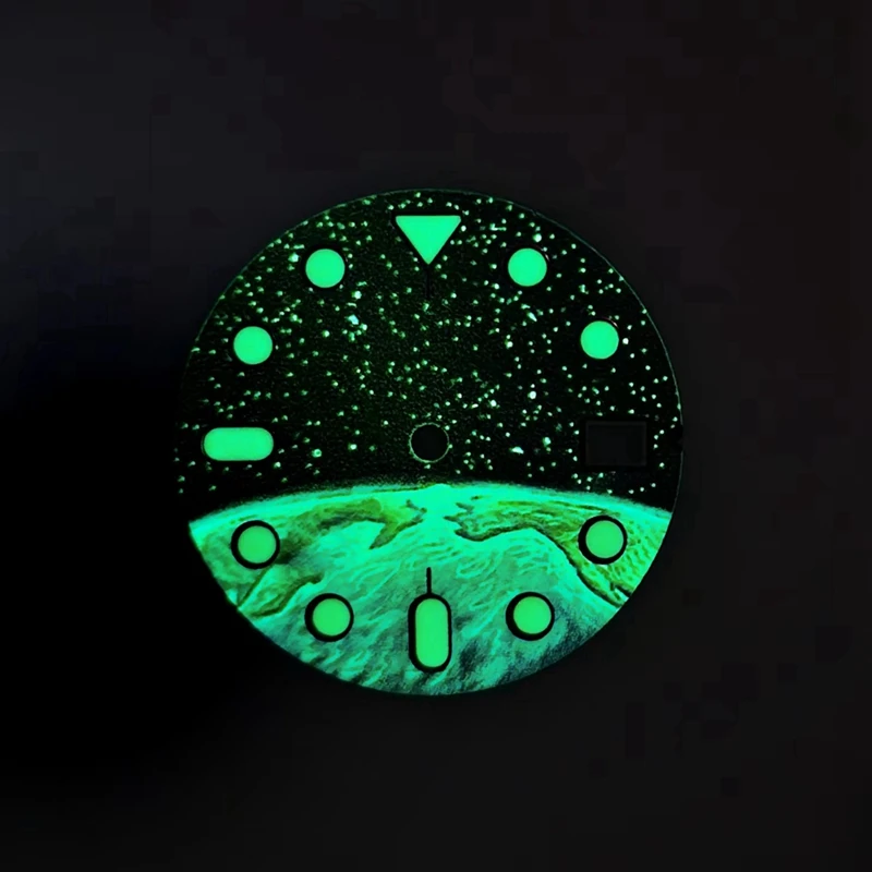 Green Luminous Earth Starry Pattern Watch 28.5Mm, For NH35 NH36 NH70 Movement Watch Dial