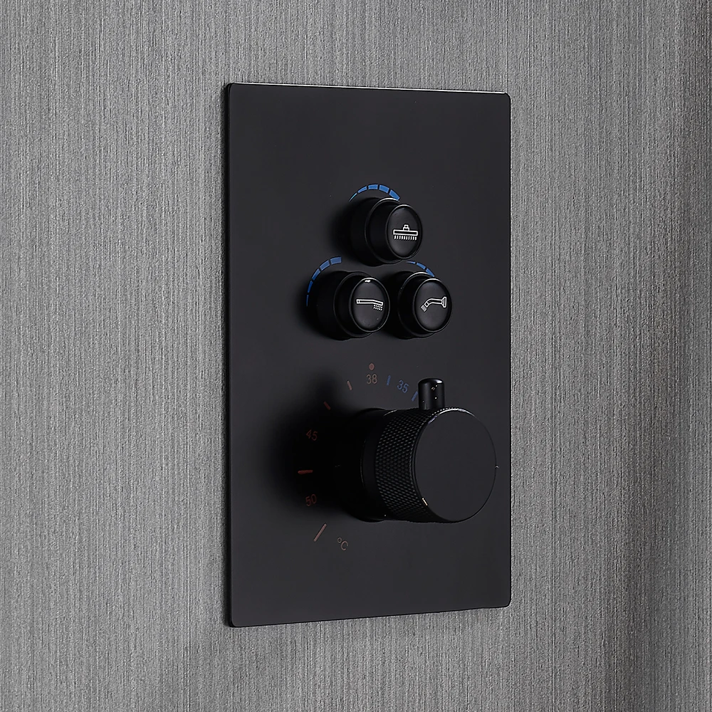 Solid Brass Valve Concealed Thermostat Trim With Two or Three Function Control Matt Black Thermostatic Shower Faucet