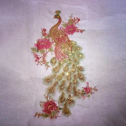 1Pc Pink Flower Sequin Peacock Embroidery Patches Fabric Sewing For Clothing Evening Dress Accessories DIY Repair