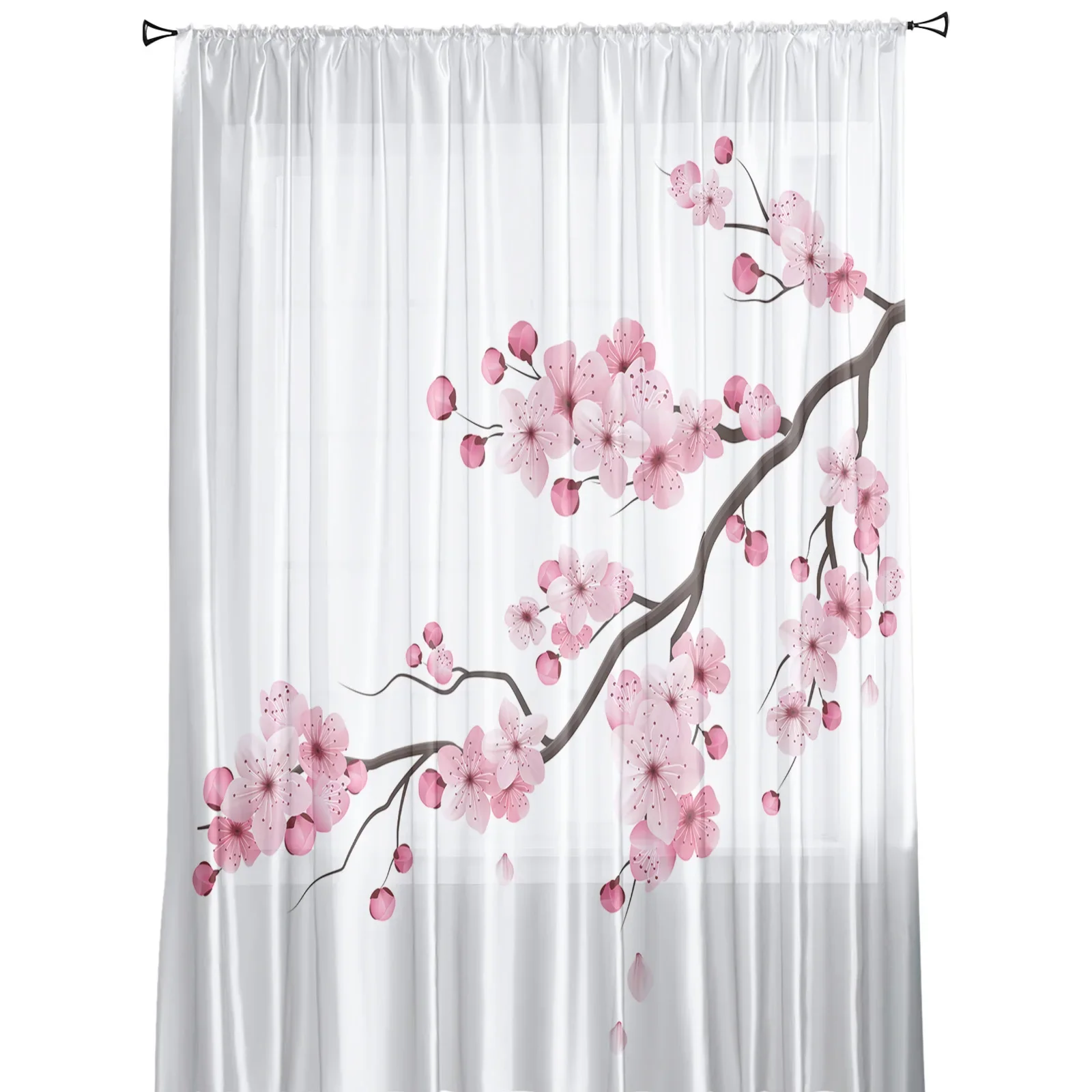 Japanese Pink Flower Cherry Blossom White Sheer Curtains for Living Room Tulle for Windows Voile Yarn Short Bedroom Curtains