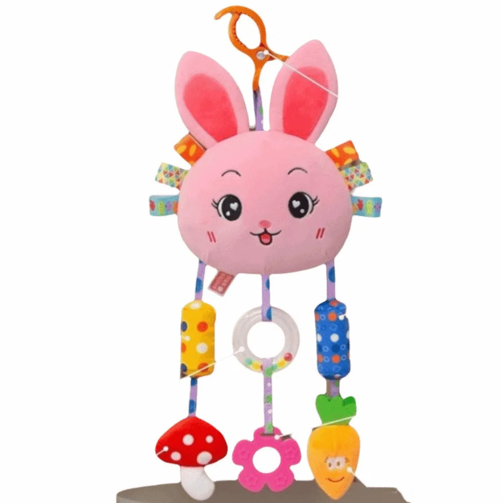 Design bonito chocalho do bebê sino agarrar capacidade de treinamento carrinho pendurado material animal de pelúcia infantil berço pingente cama pingente