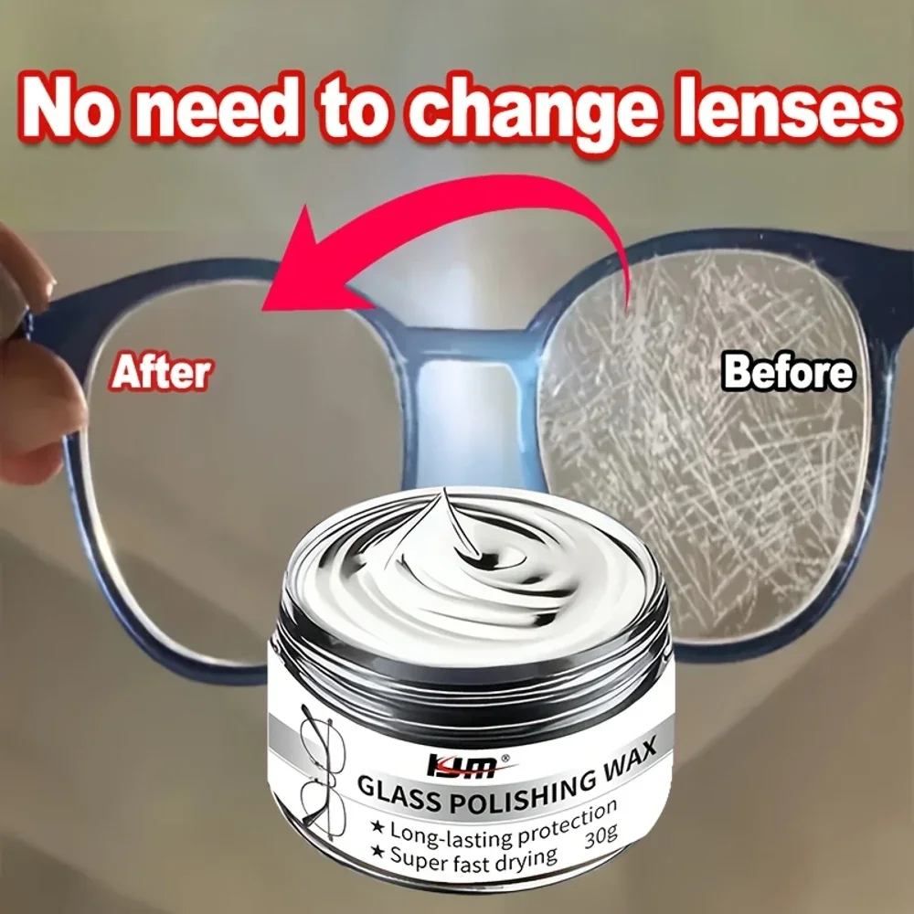 KJM Premium Glass Polishing Wax for Eyeglasses - Fast Scratch Repair, Clarity Restorer, Anti-Fog & Anti-Oxidation, 30g