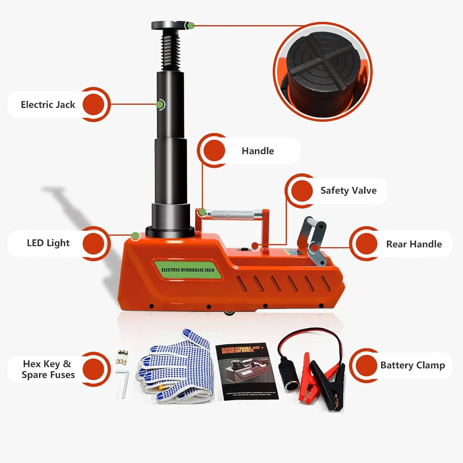 Gato eléctrico hidráulico de 15T y 12V para sedan y camiones todoterreno de rescate de emergencia para mudanzas de neumáticos