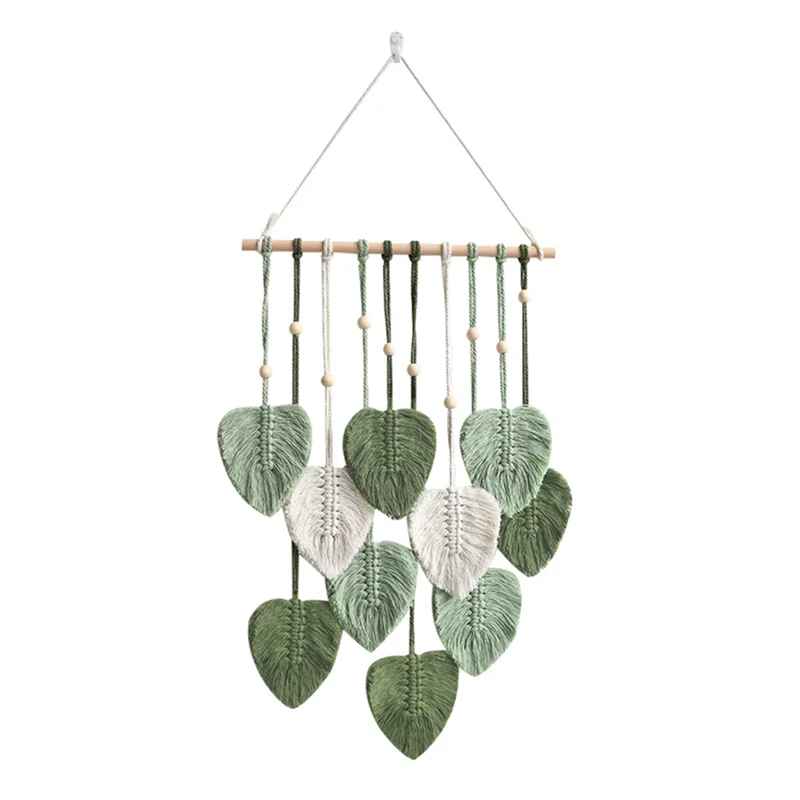 Blatt Makramee Wandbehang Boho Zimmer Home Decor Gewebter ästhetischer Wandteppich Home Room Hochzeitsdekoration Grün