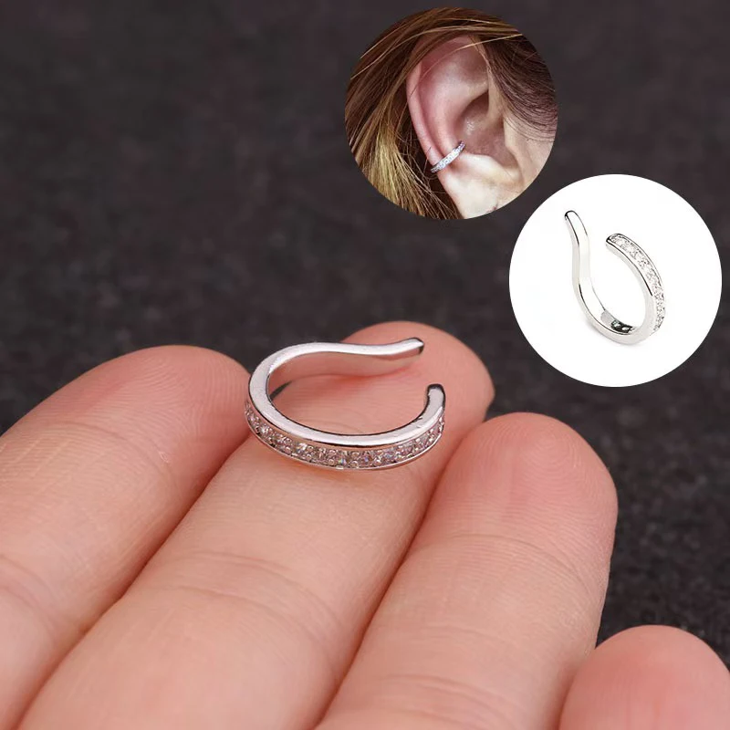 Huitan 1PC Trendy Clip Earring Lady Non-Piercing Ear Clips for Women Silver Color/Gold Color Shiny Zirconia Accessories Jewelry