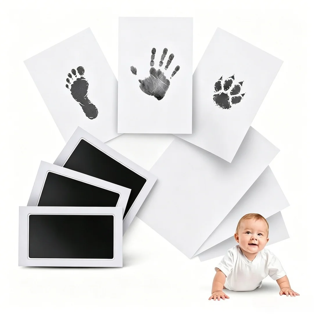Baby Hand and Footprint Set - Ink free Cleaning Touch, Ink free Footprint Set for Babies, Dogs, and Cats, 4-piece set, 8 cards