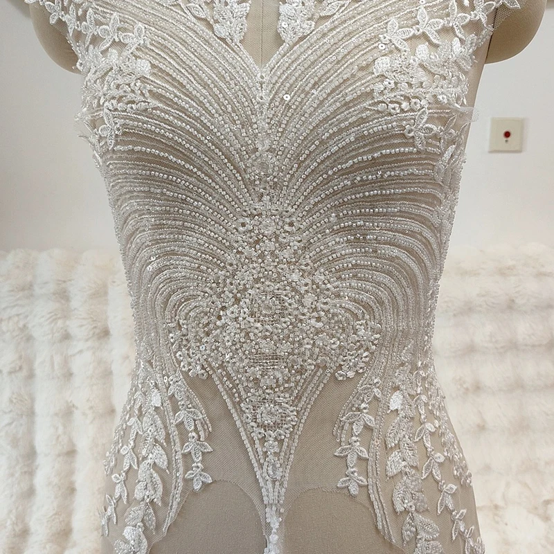 3D Beaded Sequins Lace Chest Flowers Wedding Dress Applique DIY Bridal Headdress Lace Collar Lace Fabric Patch