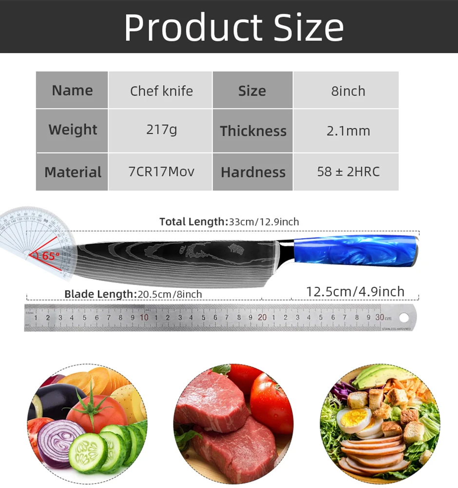 سكين مطبخ الشيف الياباني 1- 10 قطعة مجموعة 7CR17 440C الفولاذ المقاوم للصدأ دمشق رسم اللحوم الساطور تقطيع سانتوكو أدوات الطبخ #6