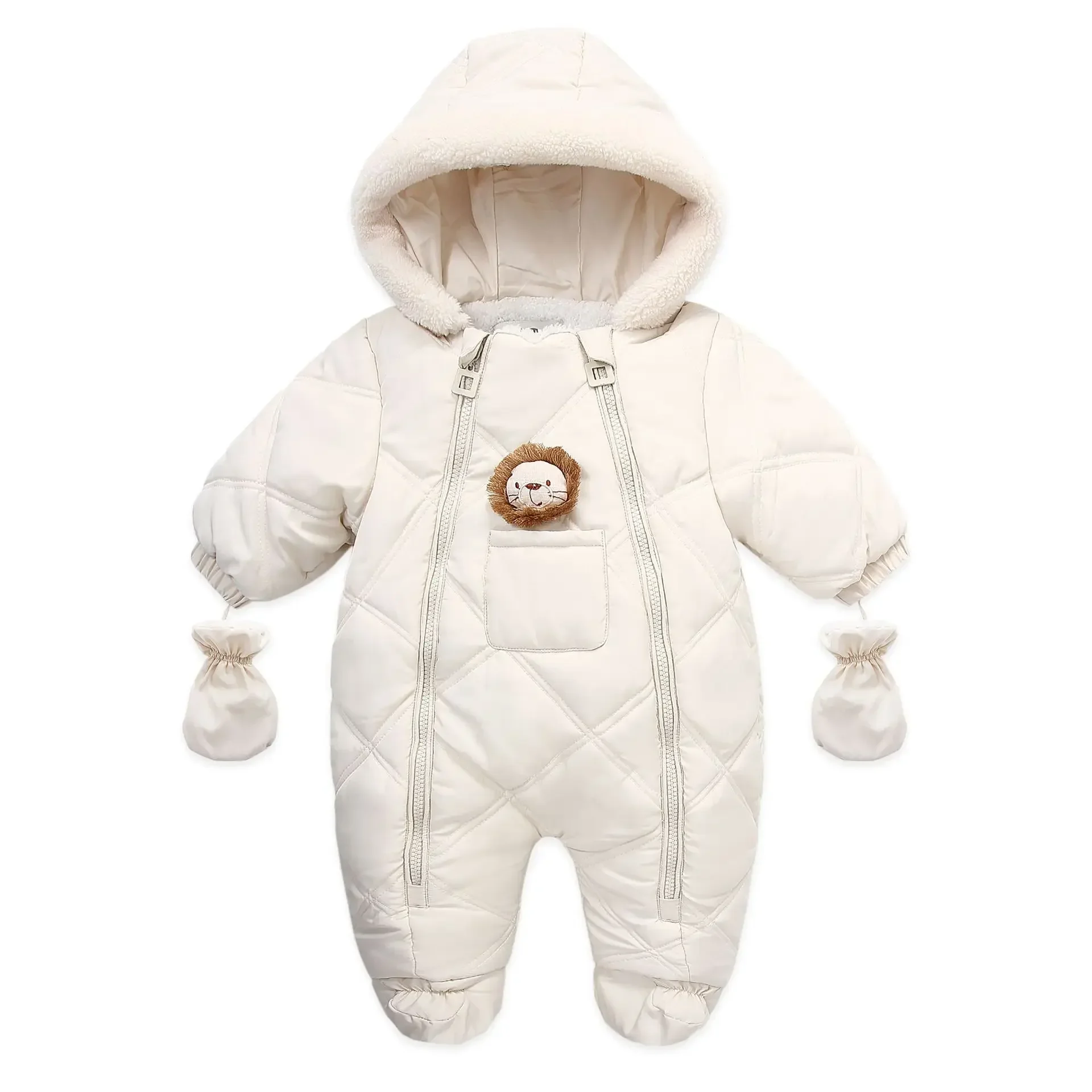 2024 Autumn Baby Rompers Winter Thick Warm Infant Hooded Inside Fleece Jumpsuit Newborn Boy Girl Overalls Toddler Clothes Baby