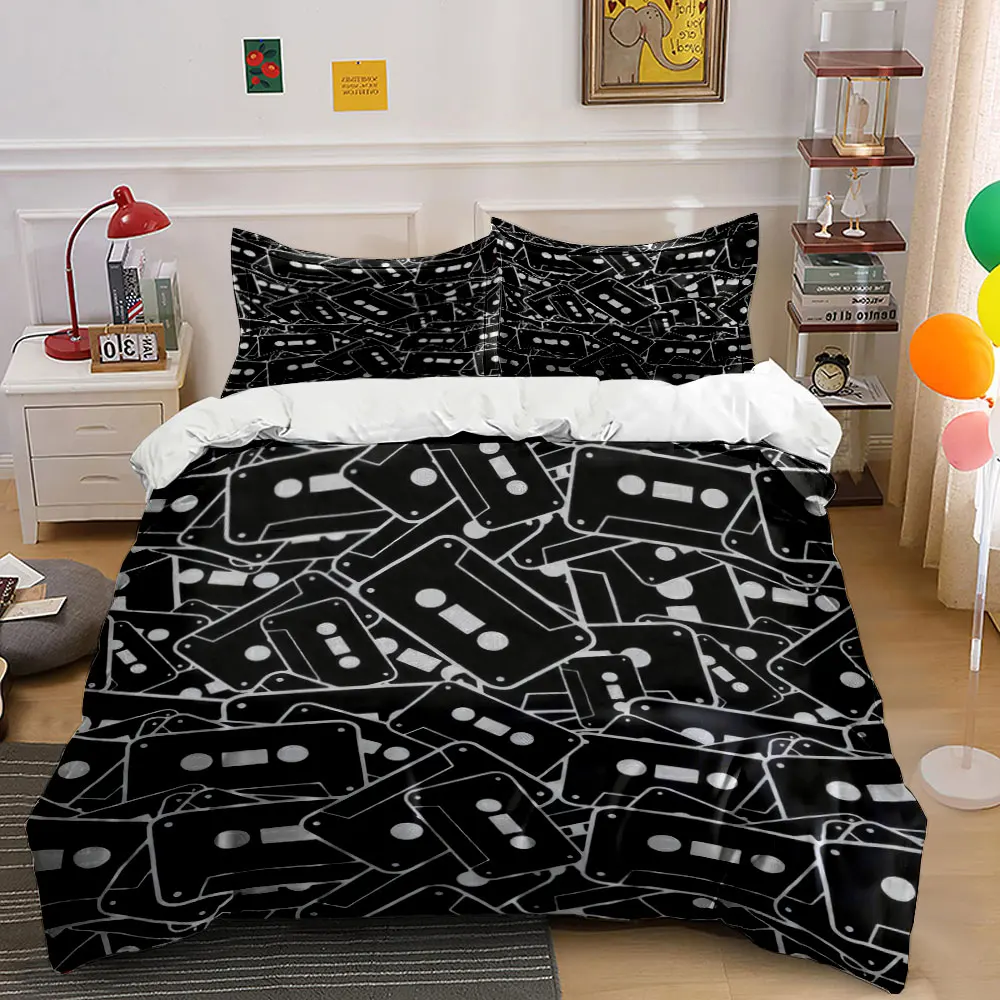 Retro Cassette Pattern Bedding Set Multiple sizes kid's and adults' bedroom Exquisite 3PC bedding set, gift