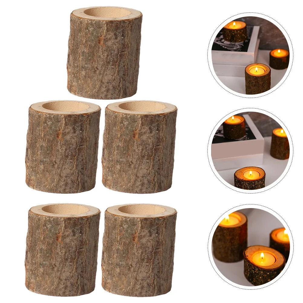 5 szt. Drewnianych Świeczników Naturalnych w Kształcie Gałęzi, Kreatywne Tace do Dekoracji Domu, na Ślub, Boże Narodzenie i Imprezy