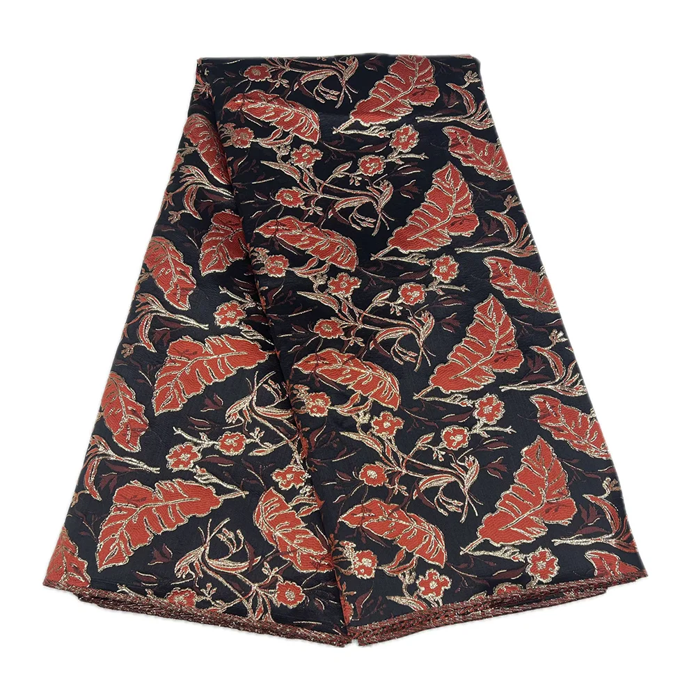 Нигерийская горячая распродажа, парчовый кружевной материал, 5 ярдов, африканский высококачественный позолоченный жаккардовый материал для женщин, свадебные платья, парча