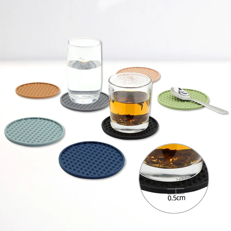 3.9 inch Heat Resistant Coaster Table Decor Cup Round Mat Washable Pad Silicone Table Placemats Non-slip Kitchen Accessories