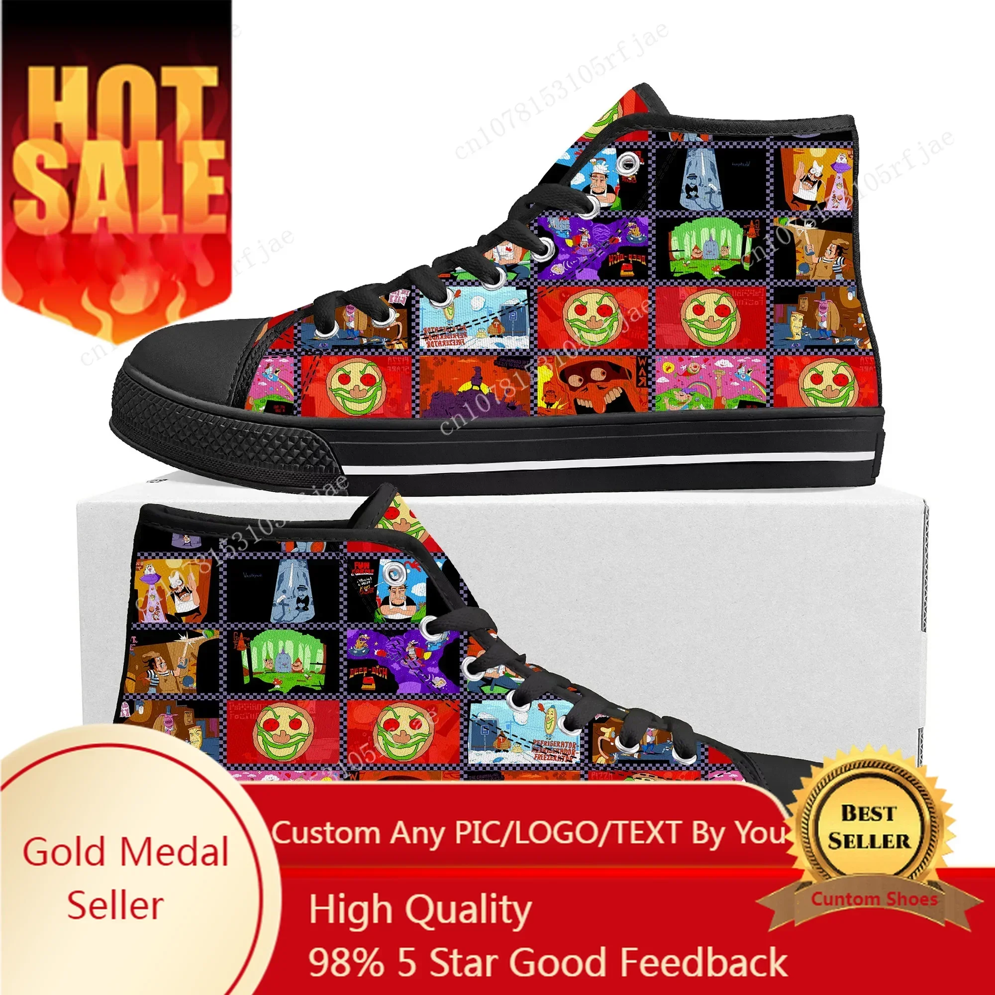Pizza Tower High Top Sneakers Cartoon Game Mens Womens Teenager Fashion High Quality Canvas Sneaker Custom Built Couple Shoes