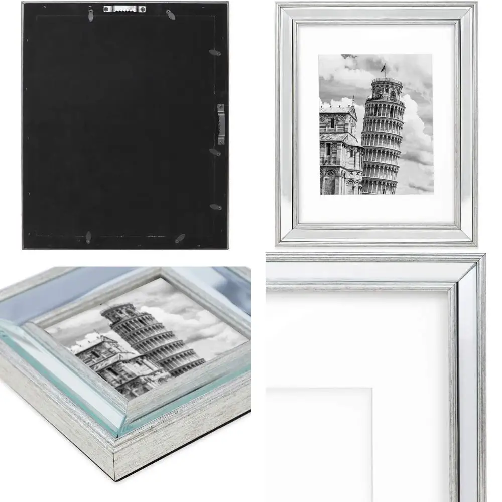 

Elegant 11x14 Silver Beveled Mirror Frame with 8x10 Matting for Wall Art and Photo Displays