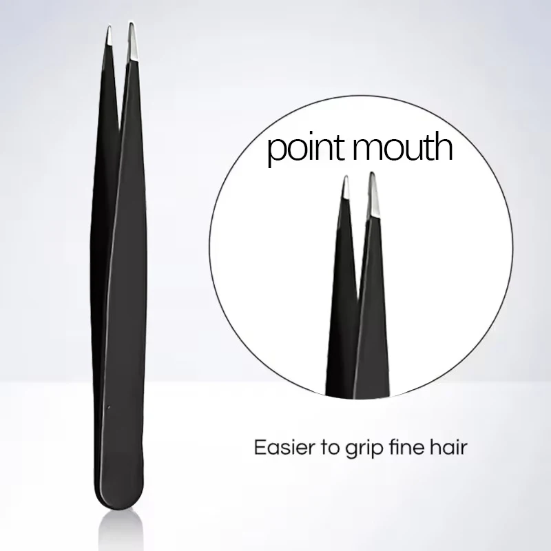 Schwarze Augenbrauenpinzette aus Edelstahl mit schräger und flacher Spitze, Beauty-Tools für die Wimpernpinzette und eingewachsene Haarentfernung