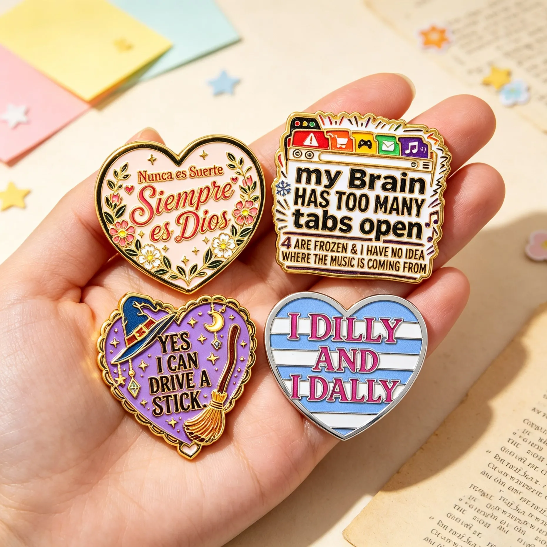 Spanish Quote Enamel Pins ADHD Brooches Badge Lapel Pin For Backpack Clothes Accessories Witch Jewelry Birthday Gifts