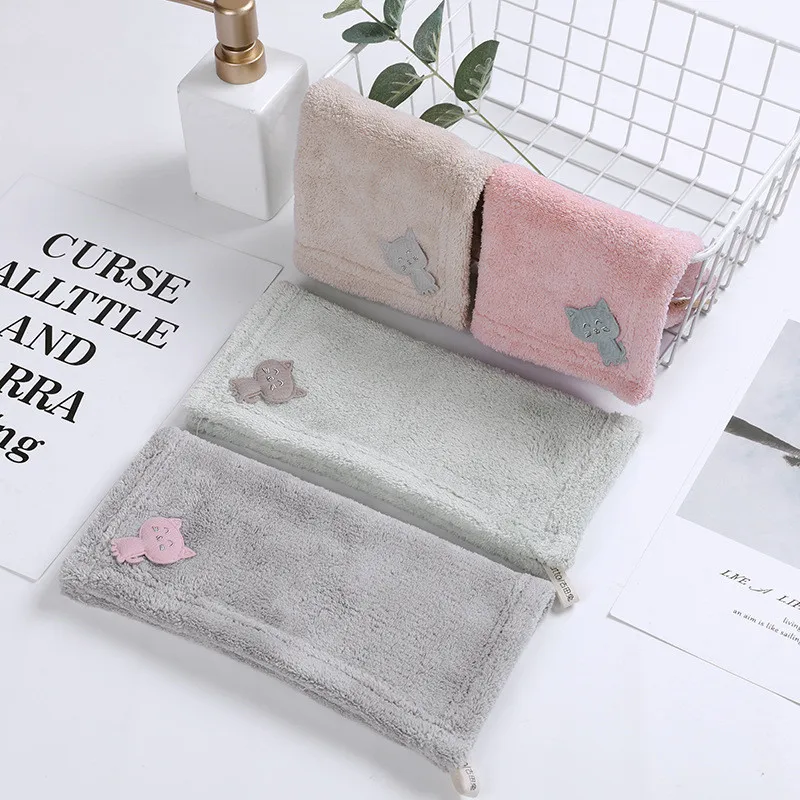 25x25cm Small Square Cartoon Cat Hand Towel Wall Hanging Water Absorbent Kitchen Coral Fleece Clean Dishcloth