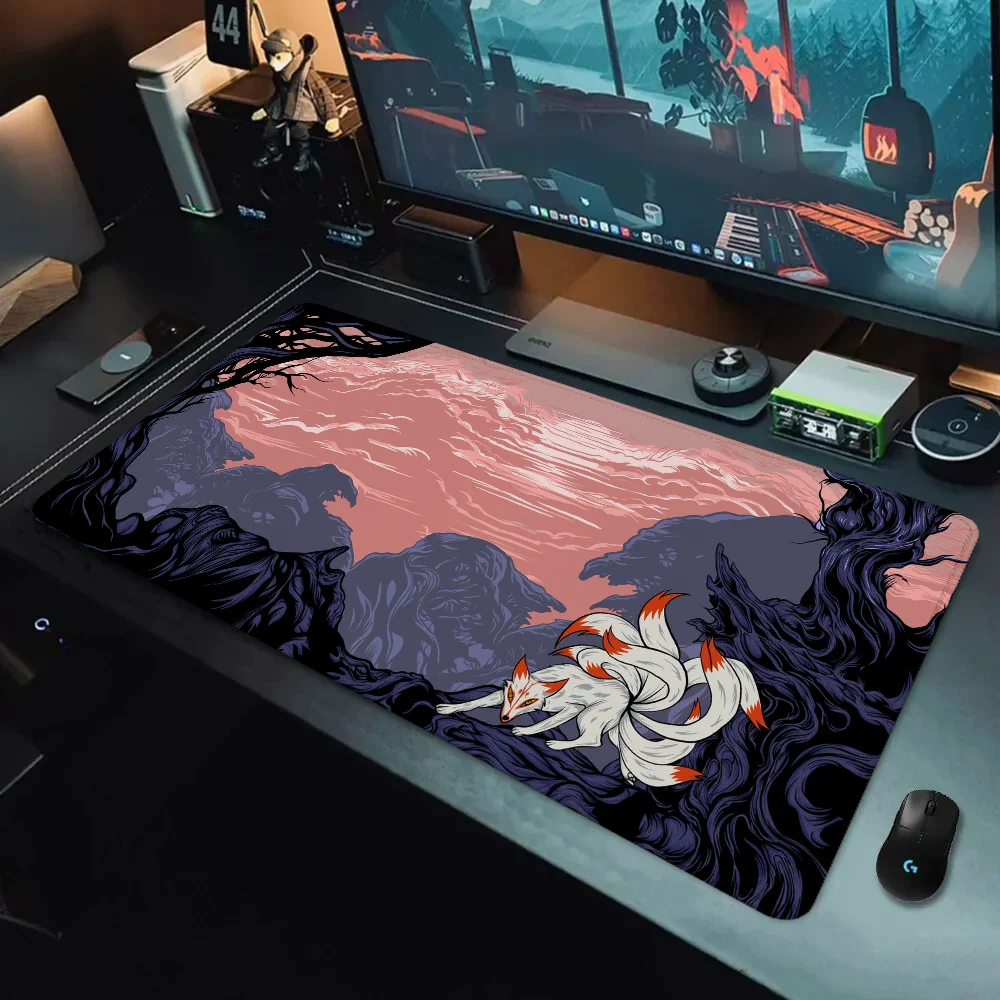 Kitsune Xxl Mouse Pad Gamer Desk Accessories Office Gaming Mats Pc Setup Accessories Mousepad Anime Computer Table Mat Large