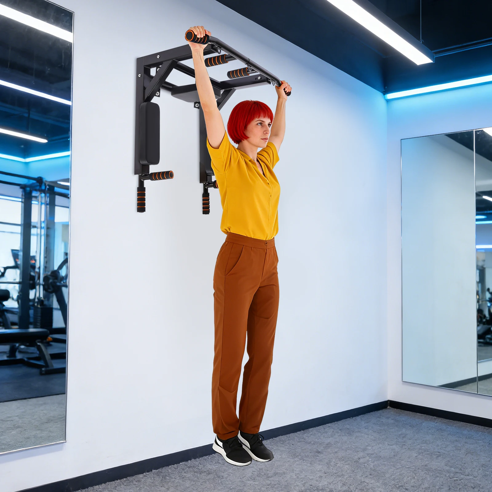 Barra de dominadas montada en la pared, barra de dominadas desmontable para montaje en pared, estación de flexiones multifuncional, equipo de entrenamiento para gimnasio en casa. 6