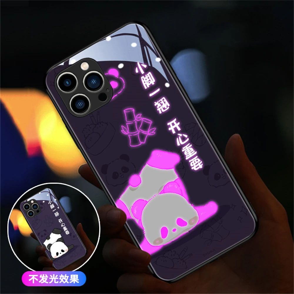 Panda Design Sound Control LED Flash Cases For Samsung S24 S23 S22 S21 S20 FE Note 10 20 Plus Ultra A54 Luminous Glass Cover