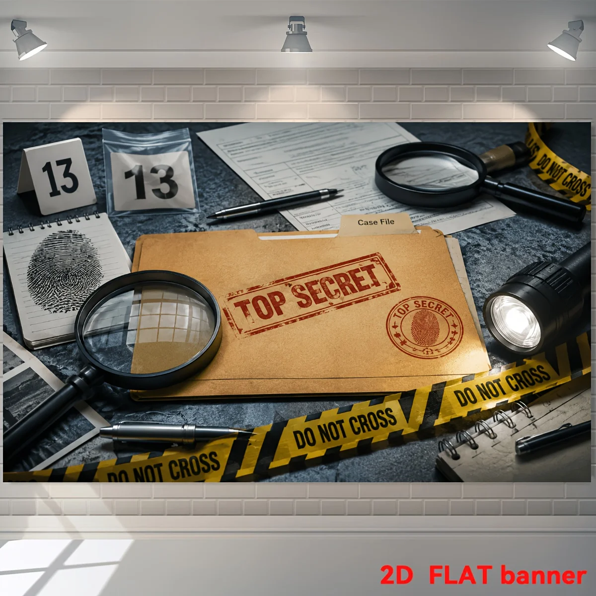 2D Flat Banner Flag, 1 flag. Detective Puzzle Case Theme Backgroundzyc