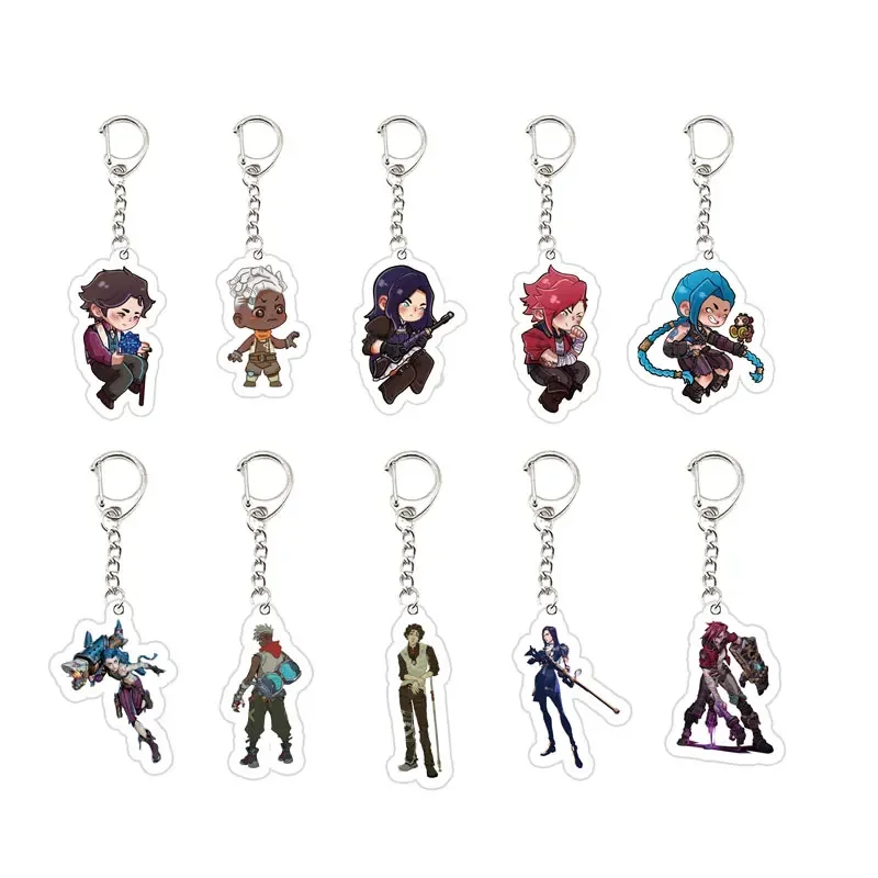 Acrylic Arcane Jinx Vi Caitlyn Ekko Viktor Keychain Arcane FigurePendant Keyring Key chainKeyRing for Accessories Bag Fans Gift