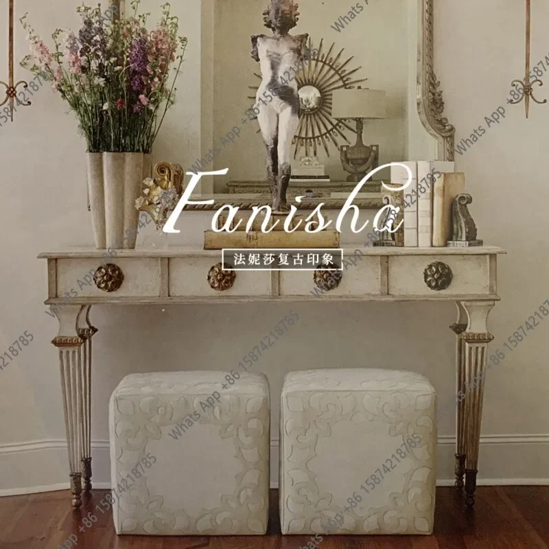 40 French Rural Retro Solid Wood Entrance Table Old Craftsmanship Entry Desk Living Room Wall Decoration Side Table Entrance Des