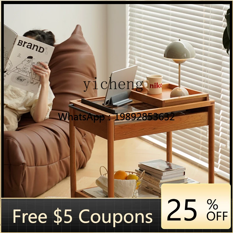 

AA solid wood edge table movable trolley beech small apartment sofa side cabinet