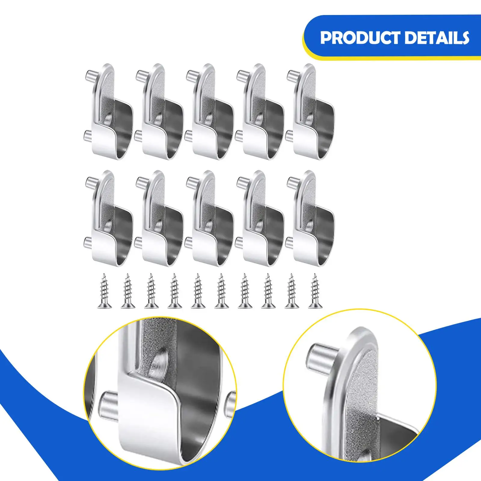 10Pcs Closet Rod Bracket Portable End Supports Wardrobe Pole Holder Flange Rod Holder for Office Window Bathroom Balcony Kitchen
