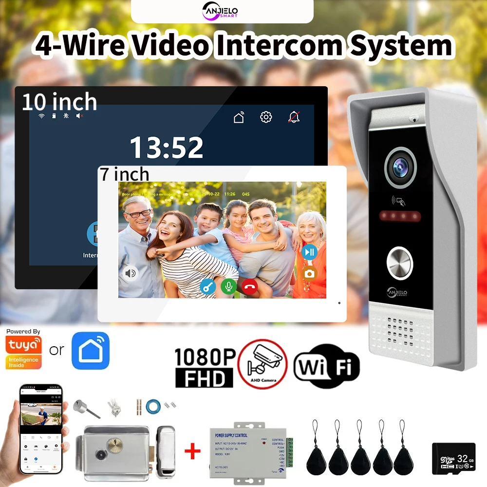 

ANJIELO Video Doorbell Lock for Homes and Apartments1080P IC Card Unlocking Metal Doorbell Video Intercom System Graffiti Smart