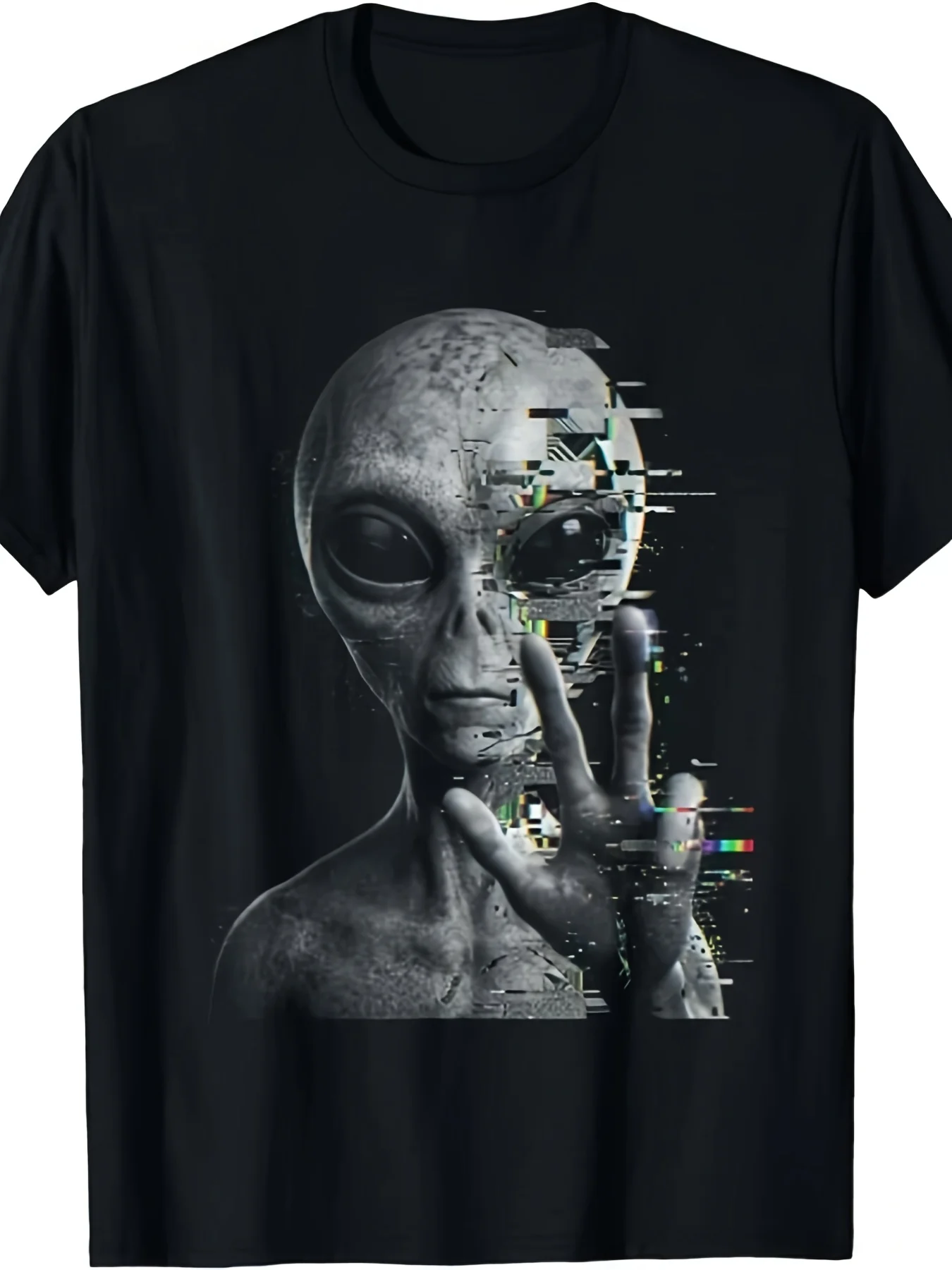 Glitch Alien Gray UFO Lover Time for Disclosure Unisex T-Shirt Retro Casual Crew Neck Printed T-Shirt