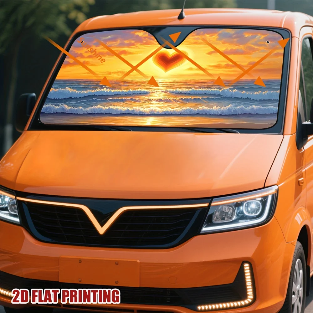 Heart Sunset Over Ocean Car Sun Visor Ideal for Short Trips Helps Regulate Temperature and Keeps The Car Interior Comfortable
