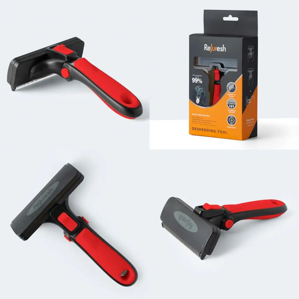 

Щетка для удаления шерсти у короткошерстных животных - легкий инструмент для груминга собак, кошек и мелких животных - красная, большая