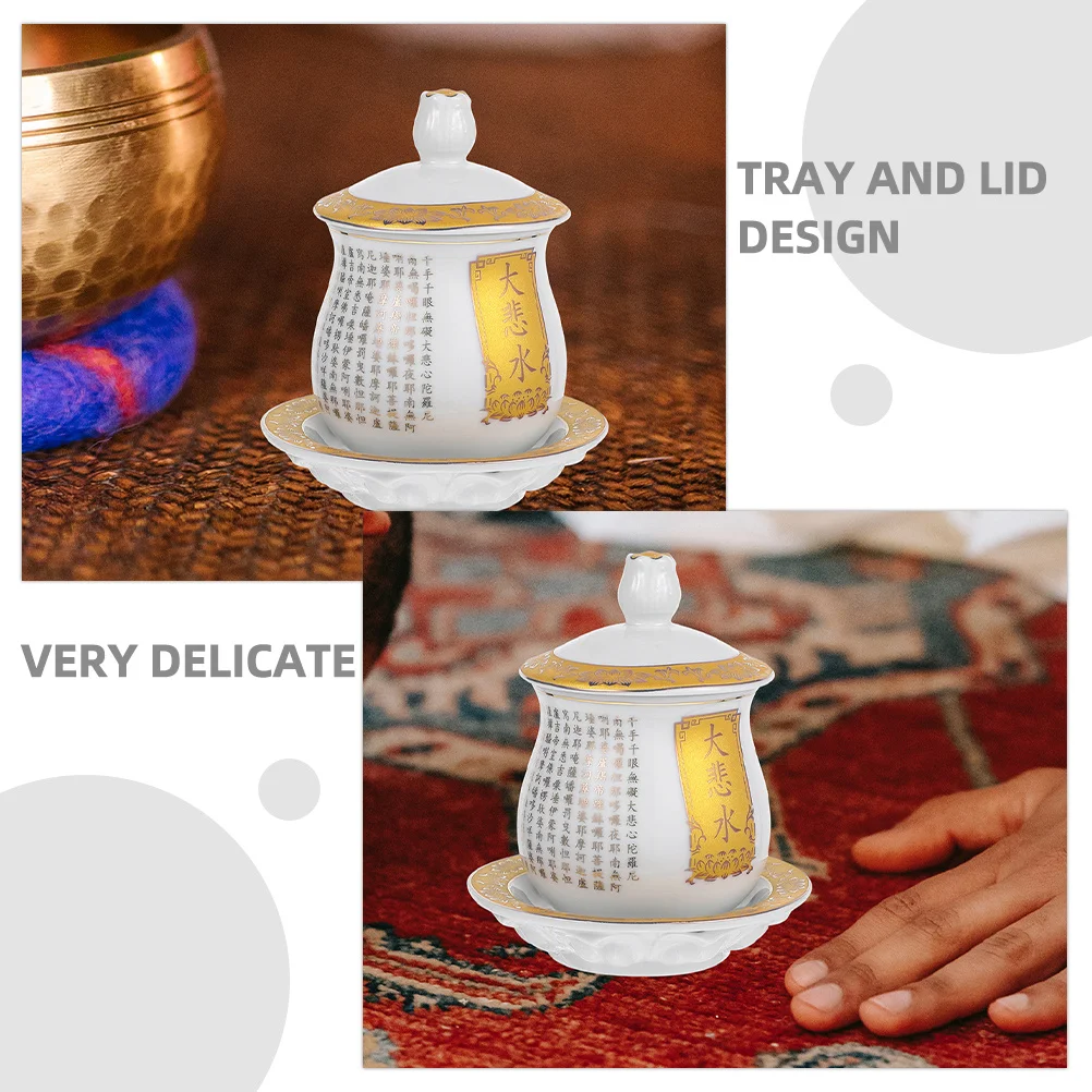 

Ceramic Buddha Worship Water Cup Exquisite Auspicious Patterns Multi-Functional Temple Offering Cup for Home Decoration